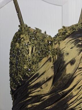 Olive Green Beaded Evening Dress
